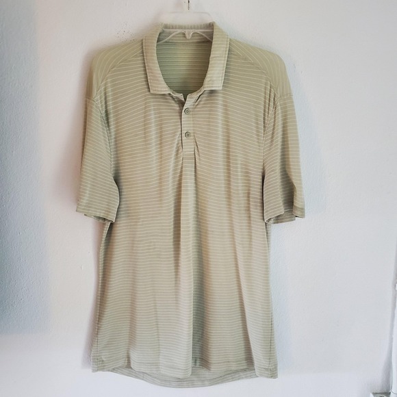 Lululemon Polo Shirt Mens Large Green Striped Golf Performance Lightweight - Picture 1 of 8